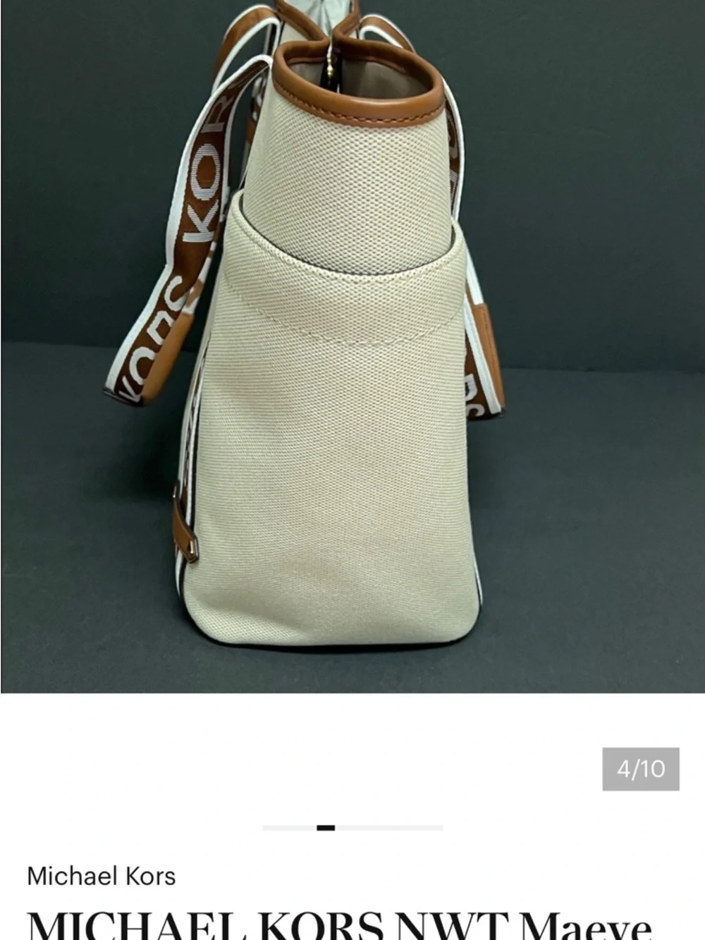 NWT MICHAEL KORS Maeve Large Open Top Tote Beige Canvas with Logo Strap Tote - Picture 7 of 8